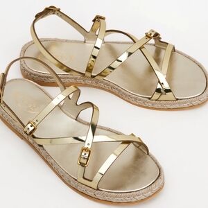 Tod's Gold Espadrilles Sandals Size 10